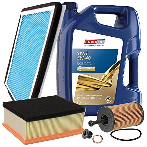 BESTPRICE Inspektionspaket Filterset mit 1x Ölfilter; 1x Luftfilter; 1x Innenraumfilter; 1x Ölablassschraube; 1x Motoröl 5W-40 SYNT SAE 5 l, KOMPATIBEL MIT - PEUGEOT 206 CC (2D) (2A/C) (2E/K)