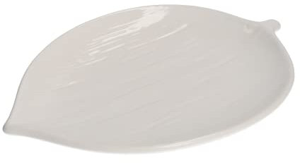 KEYHOMESTORE - Juego de 2 platos planos en forma de hoja de cerámica, color blanco, acabado brillante, longitud 21 cm, ideal como accesorio para la mesa, para aperitivos, primeros y segundos platos.