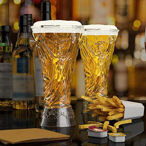 BestAlice Juego de 4 vasos de cerveza para la Copa Mundial 2022, taza creativa de 420 ml, taza de cerveza Hercules, taza de fútbol transparente, suministros de bar de fiesta de cerveza para ver fútbol