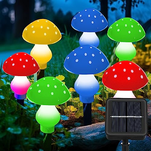 Solar Lichterkette Außen, 8 LED Pilz Lichterketten Pilzlampe Solar Gartenleuchte 7 Farbe Led Wechselnde Wasserdichte Solarlampen für Garten Dekoration für Außen Garten Patio Rasen