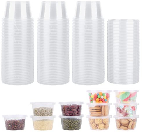 50 Stück Aufbewahrungsdosen mit Deckel,wiederverwendbarer Plastikbecher,100ml Plastik Klein Schnapsgläser,Frischhaltedosen Auslaufsichere, Mikrowellengeeignet, Kleine Dosen für Soßen, Dips, Gewürze