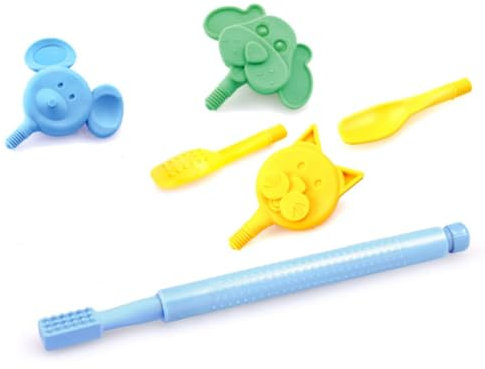 ARK® Z-Vibe Vibrator Kunststoff im Essen Starter-Set mit 6 Aufsätzen inkl. ATC Pflegeanleitung - Einstieg zum ARK Z-Vibe, sensorische Stimmulation im Mund, bei Sprachproblemen (hellblau)