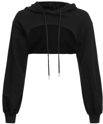 GORGLITTER Damen Crop Hoodie Pullover Sehr Kurz Sweatshirts Langarm Pulli | Kapuzenpullover Damen Kurz, Hip Hop Outfit Damen, Festival Hoodie Damen, Kapuze Hoodie Bauchfrei
