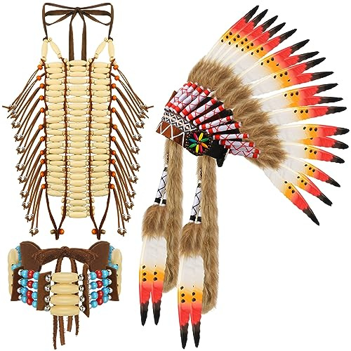 Xtinmee 3 Pcs Halloween Native Indian Costume Accessories Set American Men