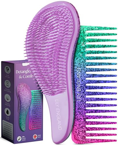 Haarbürste ohne Ziepen und Lockenkamm Set - Pink/Lila Entwirrbürste und Kamm für Locken, Glattes, Dickes, Dünnes Haar - Die Perfekte Detangler Bürste und Kamm für Frauen und Kinder von Lily England