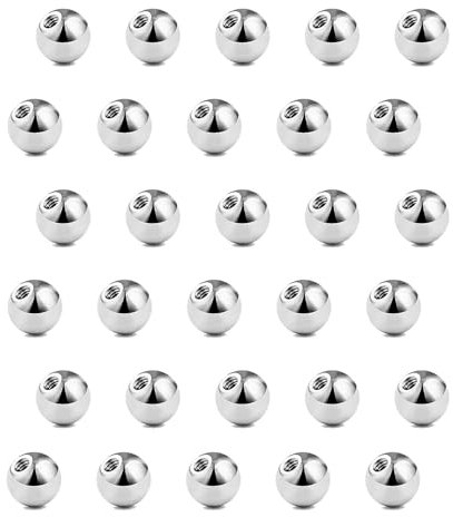 Gojewen 30er Piercing Kugeln 3mm Silber Ersatzkugel Schraubkugel Chirurgenstahl 1,2mm Gewinde für Piercing Nase Lippe Augenbrauen