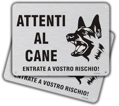 Felexdo Attenti al Cane Cartello,20x15cm Targhetta Attenti al Cane con Autoadesivo Attenzione al Cane Cartelli in Alluminio Spazzolato Durevole Adatti per Uso Interno o Esterno
