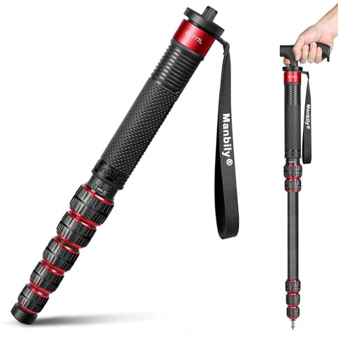 Manbily Carbon Fiber Camera Monopod 69-Inch 36mm Large Tube Walking Stick Monopods for Cameras 6 Sections Portable Compact Travel with Handle & Phoneclip Max 40lbs for DSLR Video Camcorder Stand (Red)
