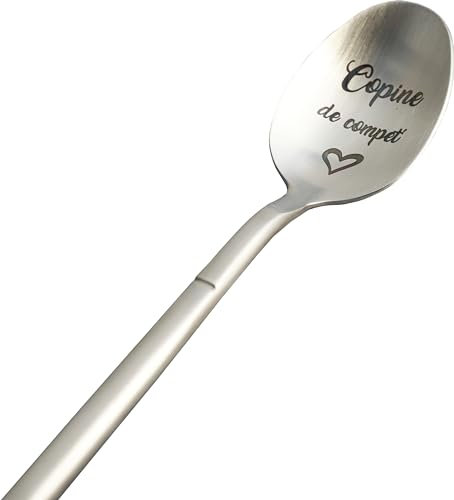 ZINELLO DESIGN - Cuillère Personnalisée Gravée « Copine de Compet’ » - Idée Cadeau Original pour une Fête, Noël ou un Anniversaire - En Acier Inoxydable 18/10 – Livrée avec son Coffret pour Offrir