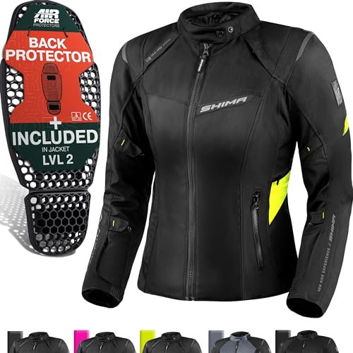 SHIMA Rush 2.0 Motorrad Jacke Damen mit Protektoren Textil AirForce Rückenprotektor Wasserdicht Motorradjacke Sommer Motorradkombi Motorradhose Mesh Touren (Frauen Jacke, Fluo, S)