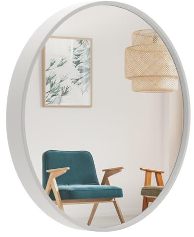 BD ART Wandspiegel Rund Spiegel 80 cm mit Weiß eleganter Holzrahmen