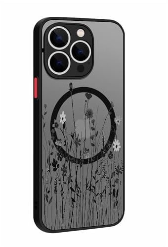 Emlivi Magnetische Hülle für iPhone 12 Mini, Blume Muster Handyhülle [Kompatibel mit Mag-Safe] Floral Transparent Matt TPU Bumper Cover Stoßfeste Schutzhülle für iPhone 12 Mini, E-Blume