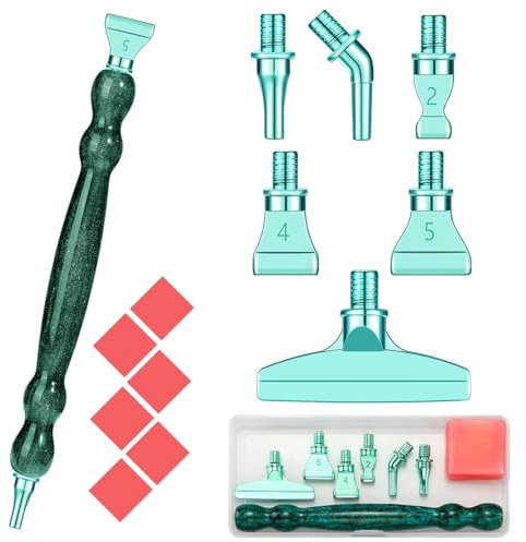 Diamond Art Painting Pen Accessories Tools Set,1Pcs Ergonomic Resin Diamond Drill Pen and 6Pcs Green Stainless Steel Metal Screw Thread Multi Placer Tips and 6 Glue Clay