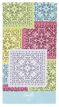 Sorbetto modisches Strandtuch, großes Badetuch mit modernem Print, 90 x 170cm, Velour Bunt Mandala