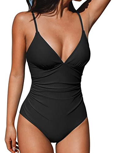 Maillots Une PièCe Femme Maillot Bain Sexy Gainant Ventre Plat Col en V Profond RéGlables Bretelles Spaghetti Maillot Cupshe Culotte Taille Haute Maillot Bain Maillot De Bain Froncé Devant Bas du Dos