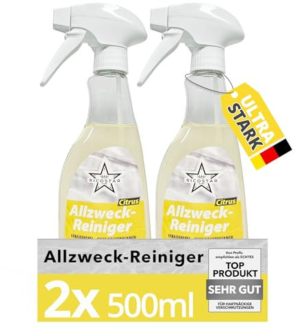 Ricostar Allzweckreiniger Citrus 2x500 ml – Universalreiniger für streifenfreien Glanz & hygienische Sauberkeit – Reinigungsspray für die Oberflächenreinigung – Effektiv gegen Verschmutzungen