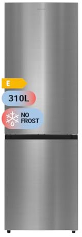 UNIVERSALBLUE Frigorífico Combi No Frost 310L Inox 185cm- Puerta Reversible, Display Exterior, Eficiencia Energética E, Envío y Subida a Planta Incluidos