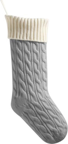 meioro 46cm Große Weihnachtsstrumpf, Kabel Gestrickt Nikolausstrumpf für Kinder, Klassische Weihnachtsstrümpfe Kamin Hängende Strümpfe für Familie Urlaub Party Dekorationen (Top Weiß+Bottom Grau)