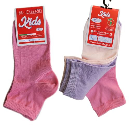 Calze College - 12/6/3 Paia Calzini Filo di Scozia Bambino Sneakers, Calze Corte Sopra la Caviglia per Scarpe Basse, Manifattura 100% Italiana