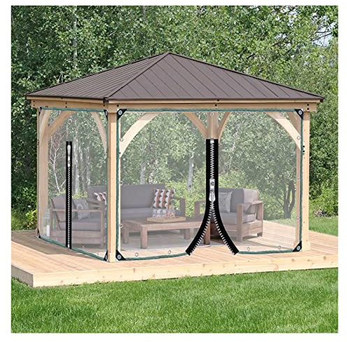 Generico Tende Impermeabili Trasparenti per pergolato, Pannelli Laterali Impermeabili per pergolato, Scudi Antipioggia Trasparenti Impermeabili con Cerniera e Occhielli, Telo di Copertura in PVC tras