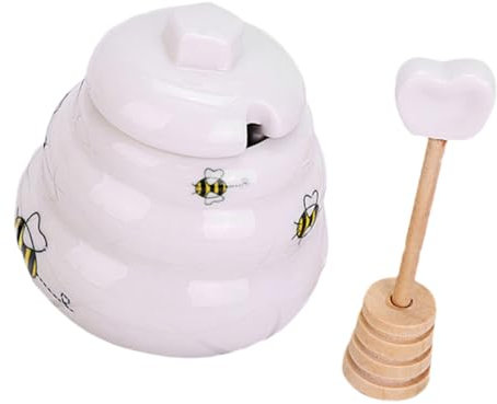 COLLBATH Lot de 2 Sets de Pots à Miel en Céramique Décoratifs Couvercle Assaisonnement Anti-Poussière Décoration Cuisine d'Abeille Maison Cuisine