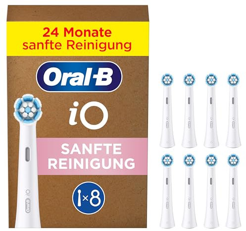 Oral-B iO Sanfte Reinigung – ORIGINAL Aufsteckbürsten für Elektrische Oral-B iO Zahnbürsten – Bürstenköpfe, Zahnbürstenaufsatz, Ersatzbürsten für empfindliches Zahnfleisch – Weiß, 8 Stück