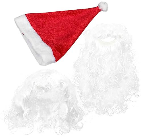 NOLITOY 1satz Santa Perücke Und Bart Für Erwachsene Weihnachtsmann Kostüm Zubehör Mit Mütze Cosplay Und Bühnenaufführungen Und Vlies Für Natürliche Für Weihnachtsfeiern Und