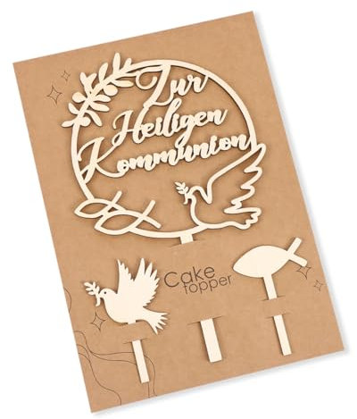 Kommunion Tortendeko Holz, Zur Heilige Kommunion Cake Topper, Erstkommunion Tortendeko Torten Topper Taube Fisch Kuchen Deko, Erstkommunion Deko Torte für Junge Mädchen