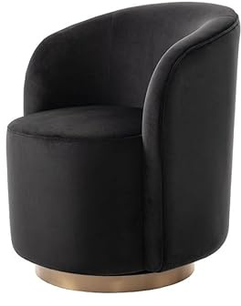 MY Furniture West End Swivel Dining Chair Black Velvet with Brass Base/Luxurious Upholstered Seat Curved Backrest/Smooth 360° Swivel Motion/Elegant Modern Accent Chair for Dining & Living Spaces