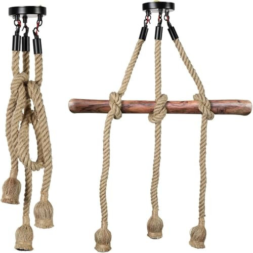 NEIQIUWING Suspension en corde de chanvre de 100 cm - 3 têtes - Lustre vintage - Suspension industrielle rétro - Douille E27 pour salon, café, restaurant
