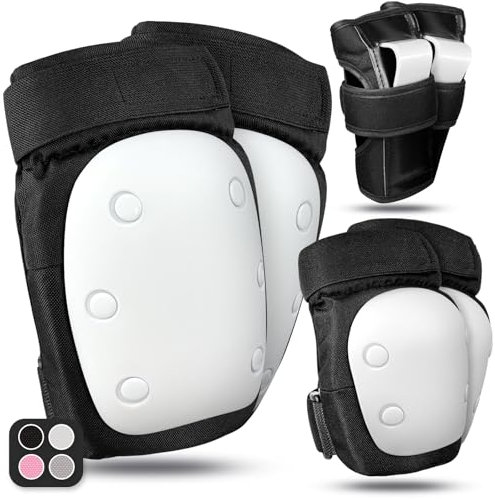 LeapBeast Inliner Schoner Erwachsene und Jugendlich,für Inliner, Skateboard, 6 in 1 Schutzausrüstung zum Inliner Skaten, mit Knieschoner,Ellenbogenschützer & Handschoner (Weiß, L)