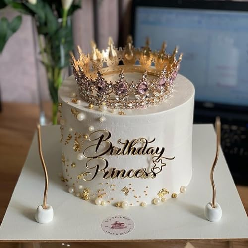 QENWWENG Happy Queen Kuchendekoration, Acryl, Happy Birthday, Königin, Kuchendekoration für Frauen, Mädchen, Geburtstag, Hochzeit, Verlobung, Brautparty (Gold)