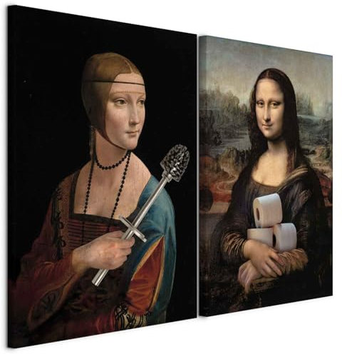 murando - Handart Set Mona Lisa mit Klopapier Kunstdruck auf Leinwand 120x90cm 2 Teilig je 60x90cm Collage 2er Vlies Kunstbilder wie Handgemalte Groß Wandbilder XXL - Bild für Gäste-WC h-C-10067-b-a