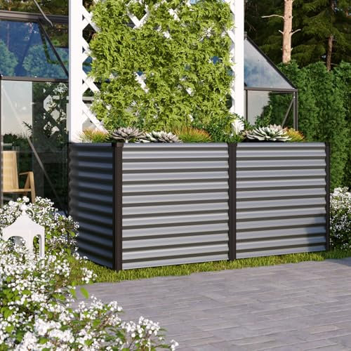 Vitavia Hochbeet Linus 858, Granit/Schwarz, 188 x 96 x 86 cm (L x B x H) | Wetterfest aus Zincalume® | Ergonomisch & Rückenschonend | Schutz vor Schnecken & Unkraut | Perfekt für Gemüse & Blumen