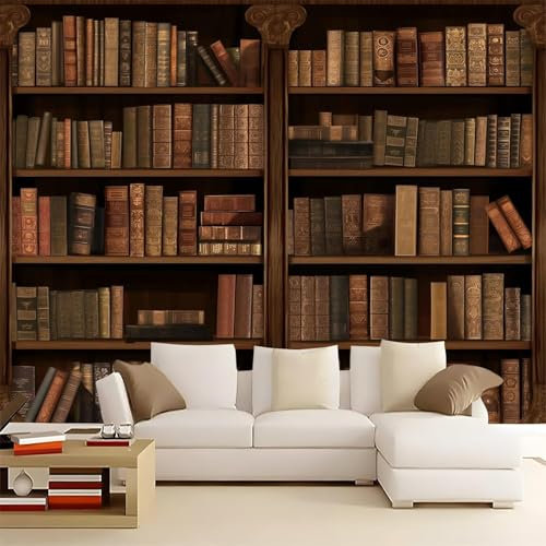 Buohwiwe Mural Wallpaper Vintage Books, 3D Panoramic Photo Wallpaper Bookshelf Library, Non-Woven Murals 400x280 cm Art Print Wall Mural Bedrooms Living Room Modern Design Poster Picture q4903