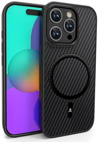 ONES Magnetisch für iPhone 15 Pro Ultradünne Hülle, Kompatibel mit MagSafe, Fallschutz in Militärqualität, Karbonfaser-Textur, Stoßfeste Schutzhülle Haltbarkeit Hülle für iPhone 15 Pro Case, Schwarz