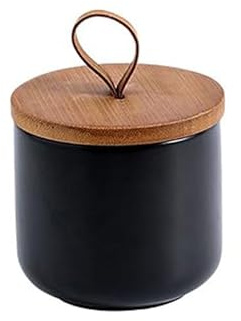 YYW Keramik Vorratsdose mit Bambusdeckel, Rustikal-Modern, Lebensmittelaufbewahrungsdose, Schwarz (Black trumpet)