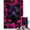 1000-teiliges Puzzle für Erwachsene Schwarze Panther rosa Blüten Aus Karton，ab 14 Jahren Denksportaufgabe-Spiel Geschenkideen。Größe：26x38cm/10.2x14.9Zoll