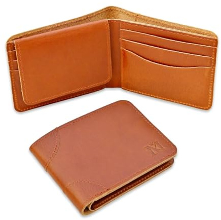 Luxury Handcrafted Crazy Horse Cowhide Leather Men's Wallet - Bifold RFID (Curved Edge Tan)