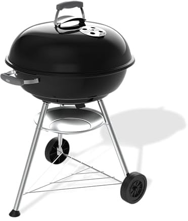 Weber Barbecue a carbone Compact Kettle 57 cm con supporto e ruote/BBQ classico, finitura in acciaio smaltato antiruggine, raccogli-cenere, superficie di cottura 2342 cm², nero