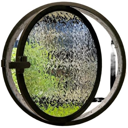Drehbares Glasfenster Rundes, um 360° drehbares Fenster mit Griff, gehärtetem Glas, Metallrahmen, schwarz, verschiedene Größen(80cm/31.5in)