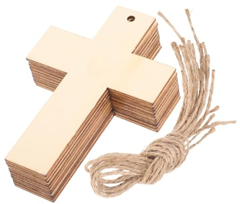 Healeved 20 Stück Teiliges Kleine Holzkreuze mit Löchern und Kordeln Unvollendete Holzplatten zum Bemalen und Basteln Vielseitige Kreuzdekoration für DIY Kunstprojekte Hochzeit Geburtstag