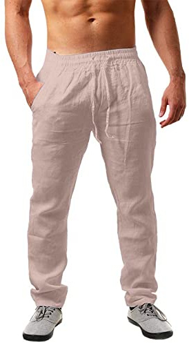 Luadnysin Pantaloni Uomo Lino Pantalone Trousers Traspirante Pantalaccio Larghi Fit Slim Vita Elastica Classico Cotone di Lavoro Palestra Estivi Baggy Casual,S-5XL