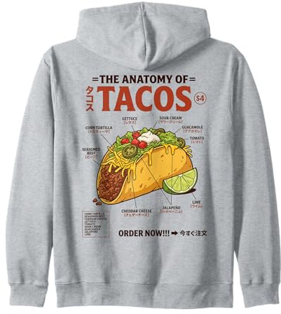 Anatomía de Tacos Retro Comida Japonesa Estética México Sudadera con Capucha