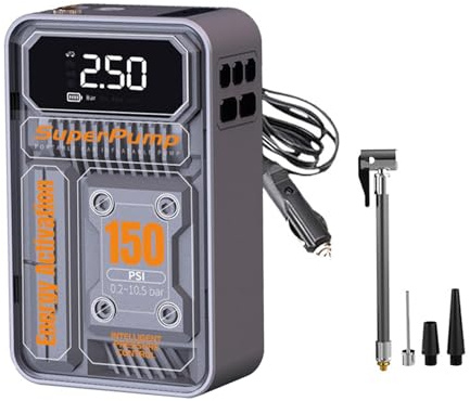 AMSLSIU Kompakte elektrische Reifenpumpe für Autos, Motorräder, LKWs und Fahrräder. Komfortable elektrische Reifenpumpe mit LED Lampe für aufblasbare Fahrzeugreifen.