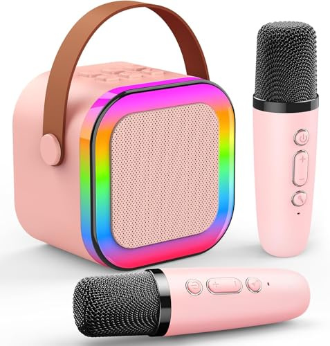 Karaoke Speaker with 2 Microphones, Gift for children - Premium Quality - portable subwoofer (Pink)
