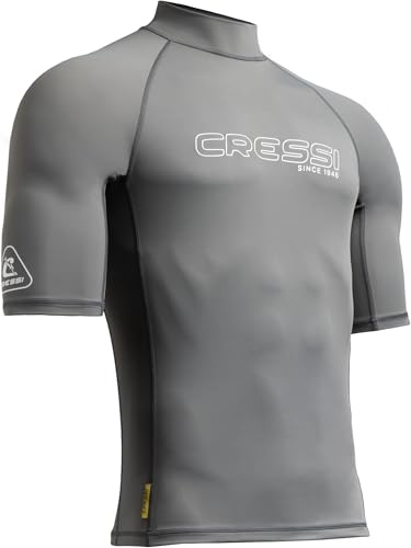 Cressi desde 1946 - Sentinel Man - Camiseta de Manga Corta Protección Solar UPF 50+, Sechado Rápido, Natación Surf Buceo Pesca Playa Piscina y Deportes Acuáticos - Gris/Blanco - 4XL/8_Hombre