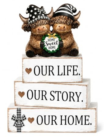 QhgPnt Highland Cow Ornaments, Rustic Bathroom Decorations, Decorative Ornaments for Windowsill Display, Farmhouse Kitchen Accessories, for Shelf Coffee Table Bedroom Indoor Decor