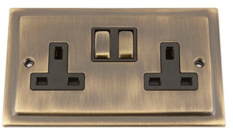 A5 Products Ltd Victorian Anitque Brass 13 Amp Double Socket 2 Gang
