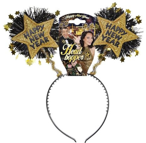 W WIDMANN MILANO Party Fashion 7894H - Haarreif Happy new Year, Gold, Accessoire, Glitzer, Kopfschmuck, Haarschmuck, Silvester, Neujahr, Kostüm, Accessoire, Mottoparty